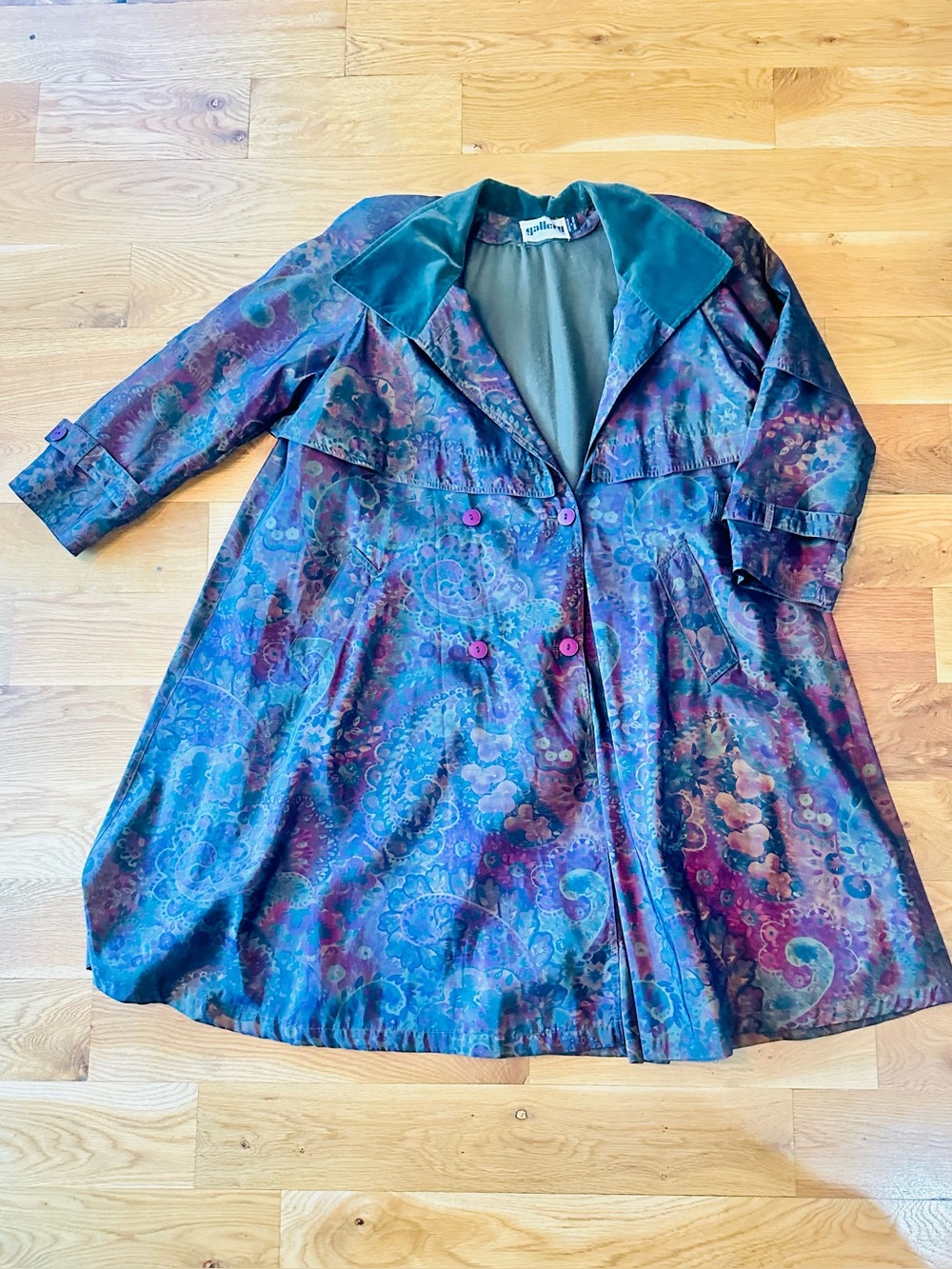 VTG Gallery Jacquard Floral Paisley Print Lined Trench Coat w/Pockets size 10 - Picture 4 of 16